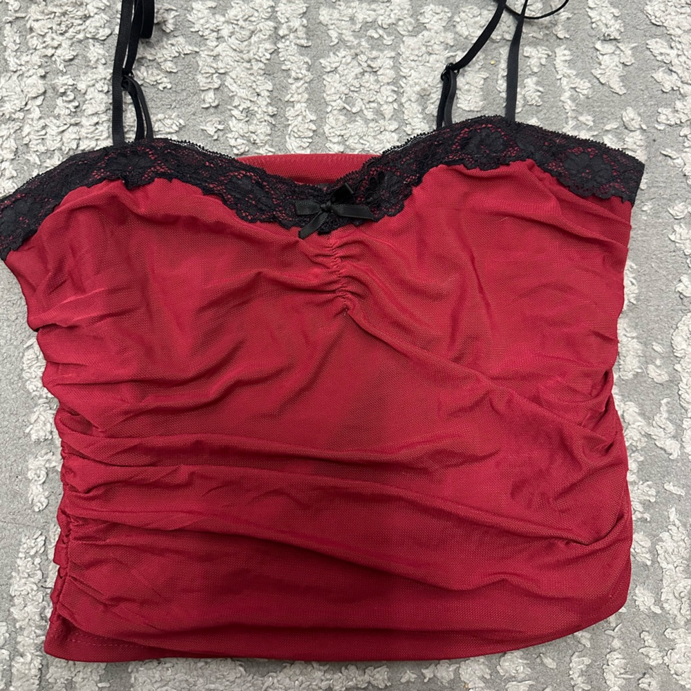 Elegant Red Lace Trim Cami Tank